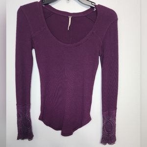 Free People Lovely Lady Thermal Top Lace Cuff size xs